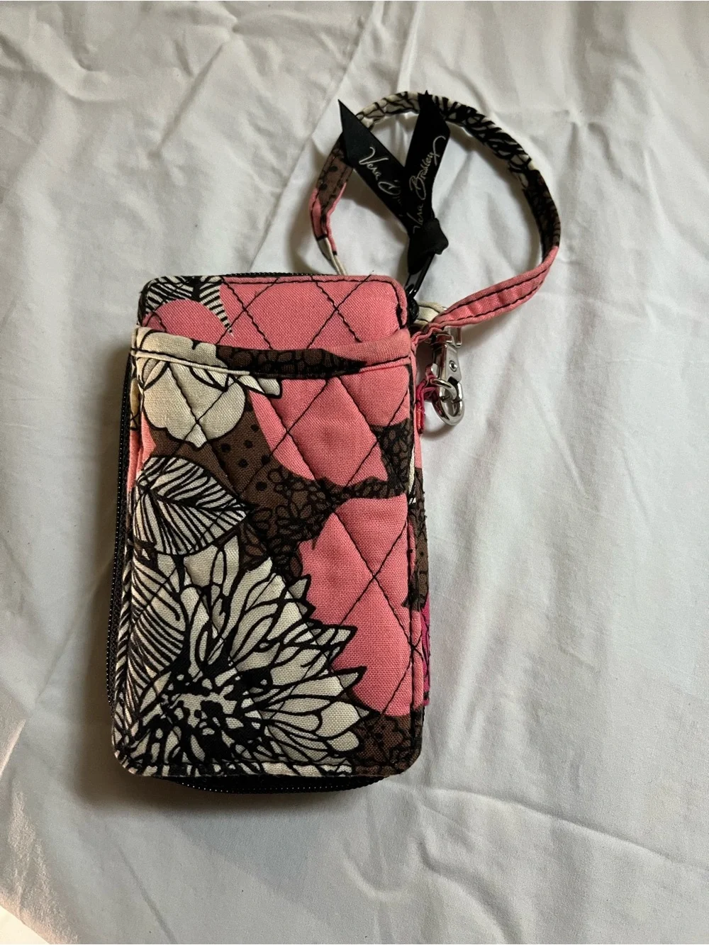 Vera Bradley Pink Brown Floral Quilted Wristlet Wallet Organizer